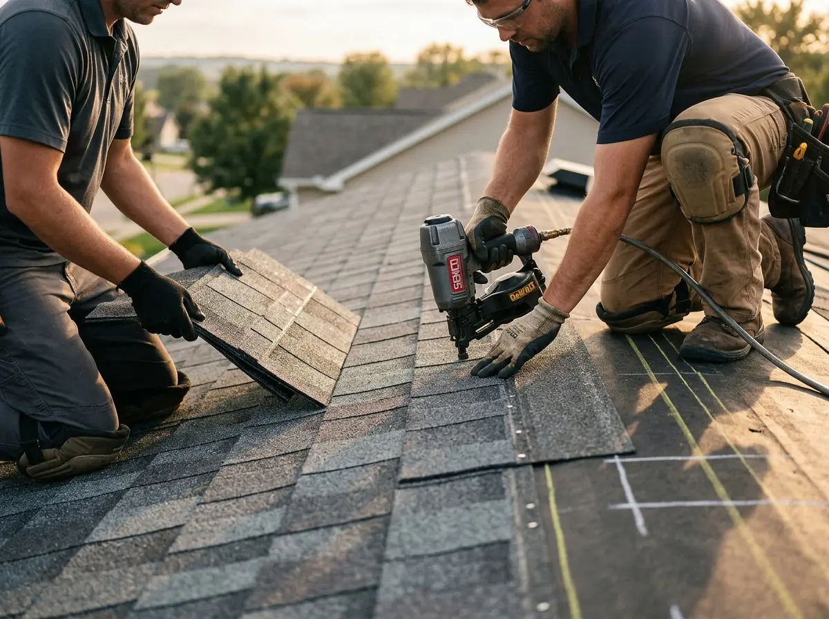 Professional roofer working on a residential roof in Hialeah